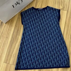 dior blue print dress Sweetest Recent Christian Dior Deep Blue Silk Dress w Scattered Red He   Shrimpton Couture